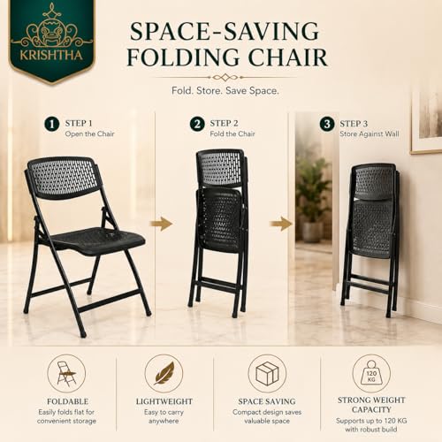 Image of Folding Metal Chair with Nylon Seat and Backrest for Home /Kitchen /Study Chair and Restaurant /Outdoor Chair (Black)