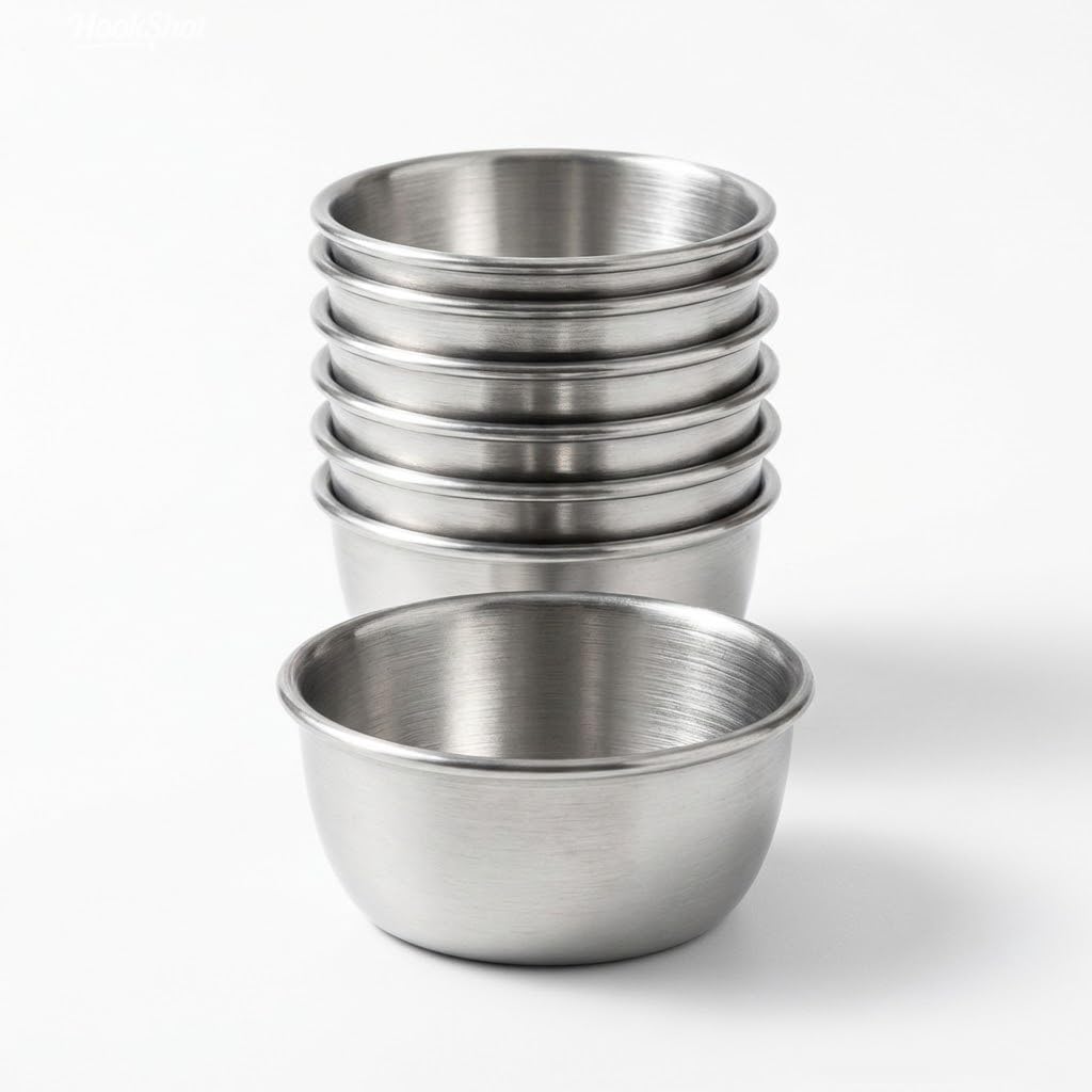 Xygobla 8Pcs Stainless Steel Sauce Cups 2oz (52ml) – Mini Reusable Metal Condiment Sauce Cups, Small Ramekins & Dipping Bowls for Sauces, Portion Control, Home, Party & Restaurant Use