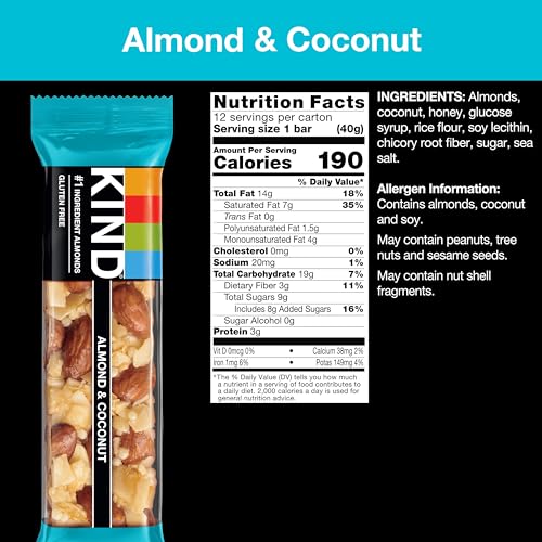 Image of KIND Healthy Snacks Bars, Almond & Coconut, Gluten Free, Low Sodium Snacks, 4g Protein, 12 Count (Pack of 2)