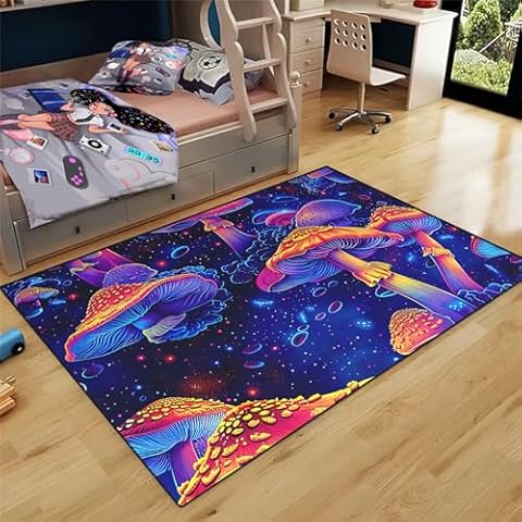 Mushroom Area Rug for Girls Bedroom Colorfu Mushroom Rug for Bedroom Cute Rugs for Bedroom Mushroom Rug for Kids Room Mushroom Pattern Carpet Mushrooms Carpets Rug Decorative Floor,2'5''×4' Cover