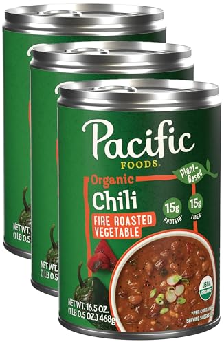Pacific Foods Organic Fire Roasted Vegetable Chili, Plant Based, 16.5 oz Can (Pack of 3)
