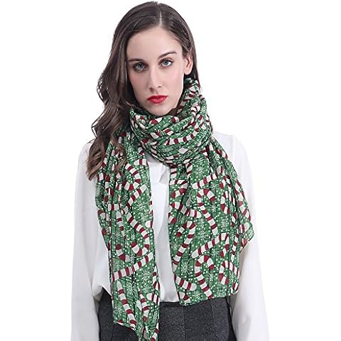 Lina & Lily Christmas Pattern Print Women's Holiday Festival Scarf Shawl Wrap Lightweight (Green, Candy Cane) Cover