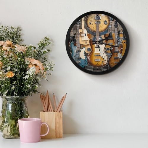 Horloge murale instruments de musique cadeau idéal guitare basse ronde 25cm