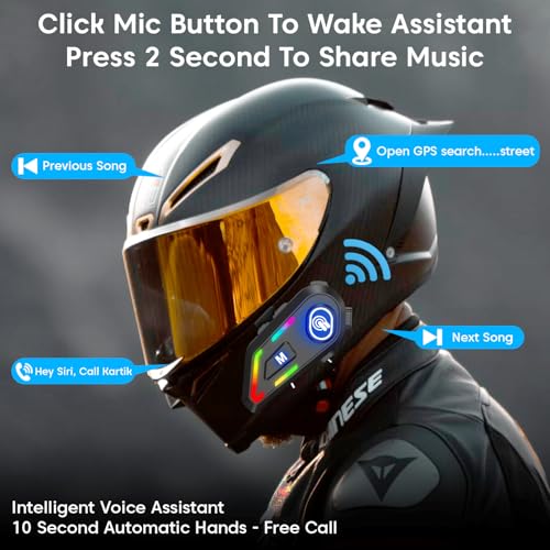 Image of Sounce Jarvis Voyager Motorcycle Helmet Bluetooth Headset - Wireless On-Ear Helmet Speakers with Dual Phone Connection, GPS & Music Support, 800mAh Battery, IP67 Waterproof, Voice Control