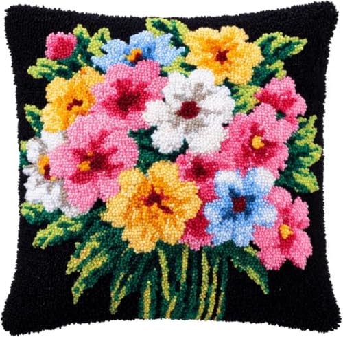 Kit crochet à loquet canevas fleurs pour créer votre coussin de salon bohème