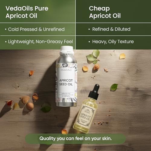 Image of VedaOils Apricot Seed Oil 100ml | 100% Pure, Natural & Cold Pressed | Apricot Oil for Skin & Face Moisturizer, Anti-Aging, Aromatherapy Carrier & Massage Oil