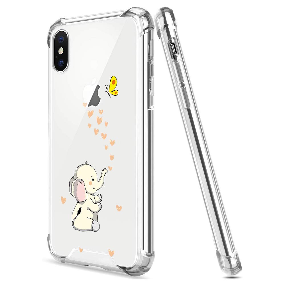 MAYCARI Cute Elephant Case Clear for iPhone 6 Plus/6s Plus, Cartoon Animals Design Transparent Shockproof Hard PC Back + TPU Soft Bumper with Air Cushion Protective Phone Cover Elephant Gift