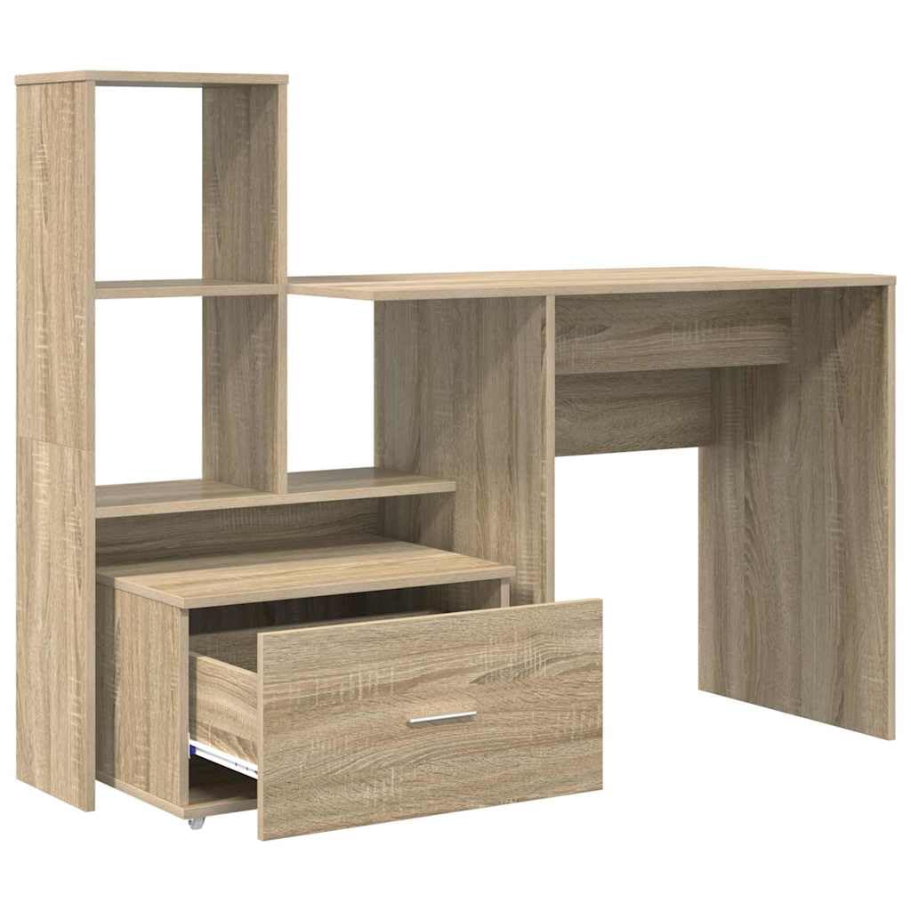 Scrivania in legno ingegnerizzato Rovere Sonoma con cassetto e ripiano, tavolo scrittoio per computer e gaming, postazione lavoro salvaspazio per ufficio, studio, casa e smartworking