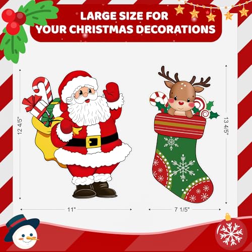 Image of Large 11 inchx14 inch Vintage Christmas Cutouts Decorations Cardboard Cutout Set of 12, Vintage Christmas Red and Green Paper Cut Outs Party Decoration Indoor Outdoor, Retro Paper Xmas Cutouts Wall Decor