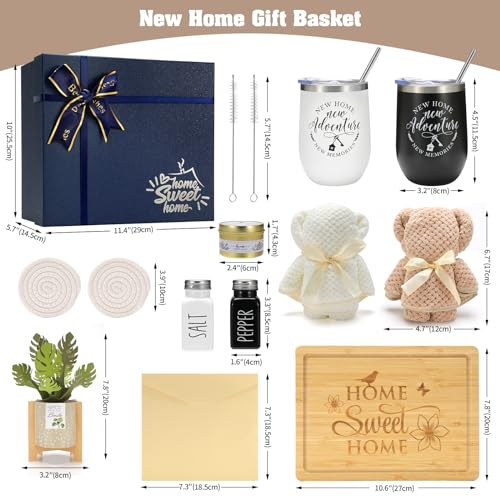 House Warming Gifts New Home, 12 Pcs Housewarming Gifts Basket for New House with Gift Box Packaging, 3D Botanical Greeting Card, Cutting Board for Couple, Closing Gifts for Home Buyers - Image 4