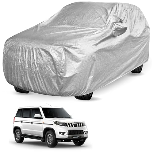 Image of Auto Hub Car Cover Compatible with Mahindra Bolero Neo with Mirror Pocket and Soft Cotton Lining,Waterproof Bolero Car Cover, Metallic Silver