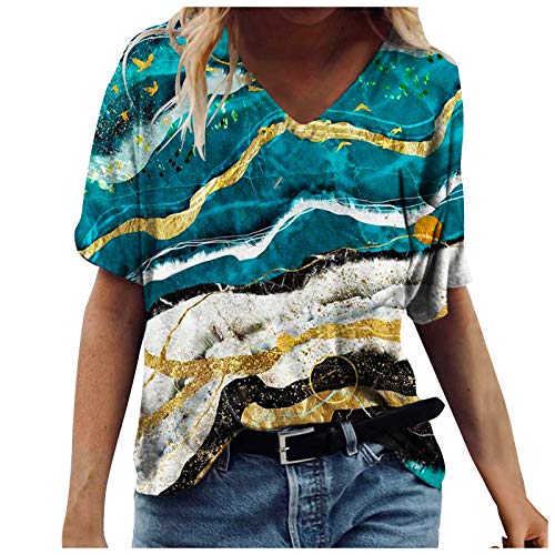 Floral Print Tops for Women Vintage Summer Casual Tops Short Sleeve V Neck Loose Tees Boho Tunic Blouse T Shirt Tops