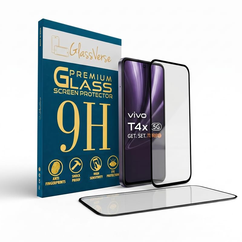 Image of GlassVerse 9H Gorilla Tempered Glass for Vivo T4x 5G | HD Clarity Screen Protector, Ultra Strong 9H Protection, Edge to Edge, Case Friendly, Hassle-less Installation Kit Included. (Pack of 2)