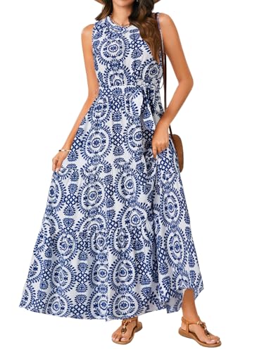 Image of Rooscier Women's Sleeveless Boho Maxi Dress | Halter Neck Print Tiered A Line Beach Dresses