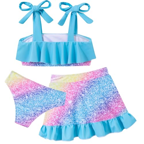 Image of ALISISTER Girls Swimsuit 3 Piece Bathing Suits Flounce Bikini Tankini Set Beach Swimwear with Cover Ups Skirt for 3-8 Years