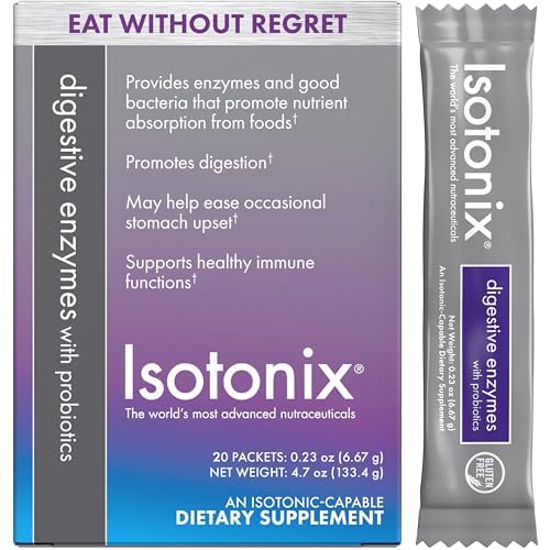 Isotonix Digestive Enzymes with Probiotics: Advanced Digestive Support, Nutrient Absorption, Healthy Cholesterol & Skin with DigeZyme & Lactospore – Isotonic Drink Mix, 40 Servings - 20 Packets