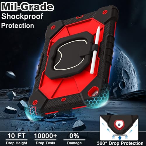 Image of WESOROL Case for iPad 9th /8th /7th Generation 10.2 Inch (2021 /2020 /2019),Full-Body Drop Protection 9th Generation iPad Case with Rotating Stand Screen Protector Pencil Holder Holde,Black Red