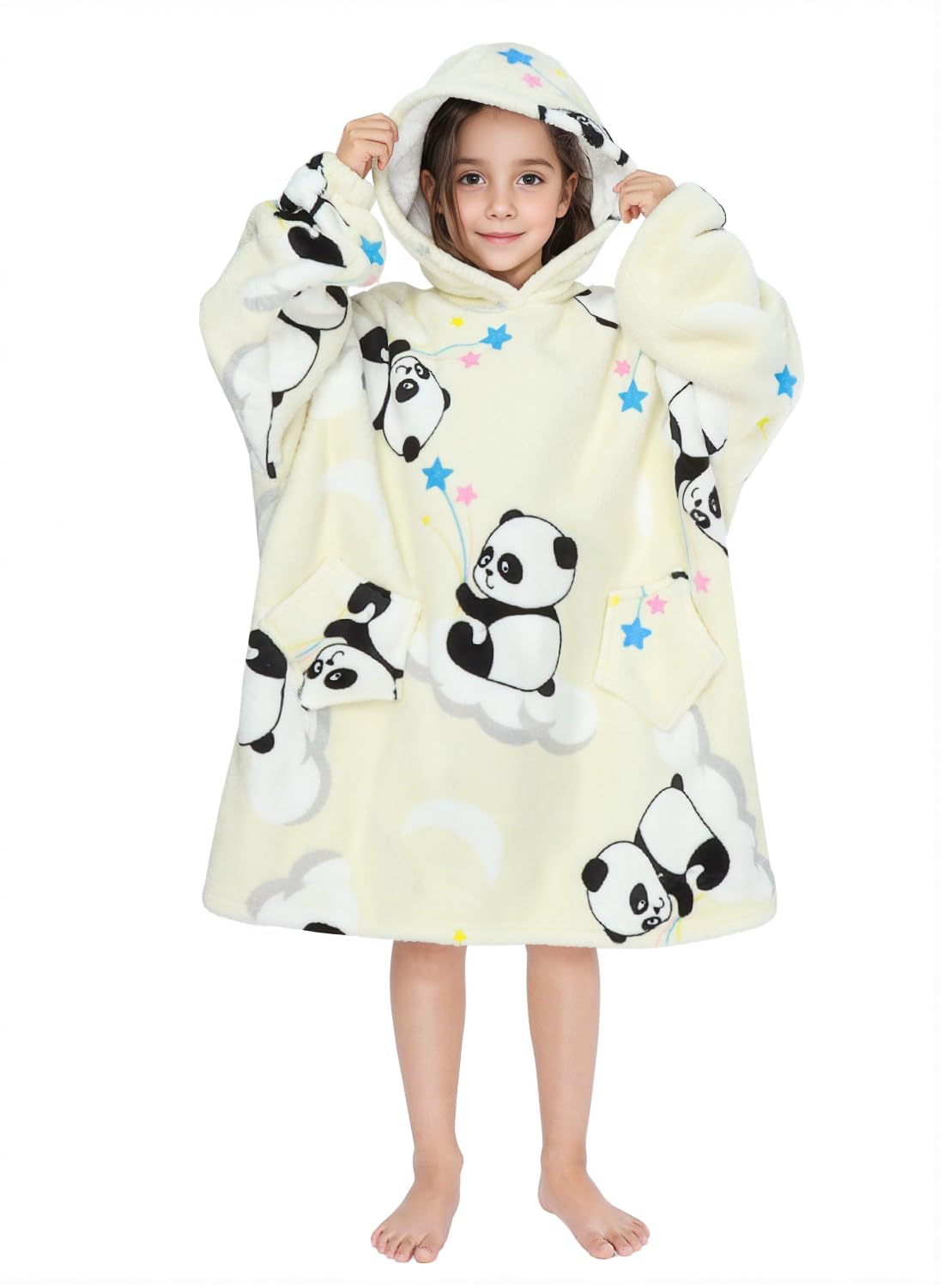 WenliaOversized Hooded Blanket Sweatshirt for Kids, Plush Sherpa Hoodie Novelty Sweatshirt for Girls, Super Warm Flannel Wearable Casual TV Blanket with Pocket and Sleeves for Boys and Girls