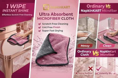 Image of Towel for Car Cleaning 400 GSM (Pack of 1 /Pink)- Micro Fiber Cleaning Towel, Cloth for Dusting Washing & Mirror Glass Cleaning, Microfibre Cloth for Drying & for Car Detailing