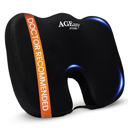 Image of AGEasy (Max Group) Coccyx Cushions for Office & Car, Durable Memory Foam Coccyx Cushion for Tailbone Pain Relief Cushion for Sciatica, Breathable Fabric & Machine Washable Cover