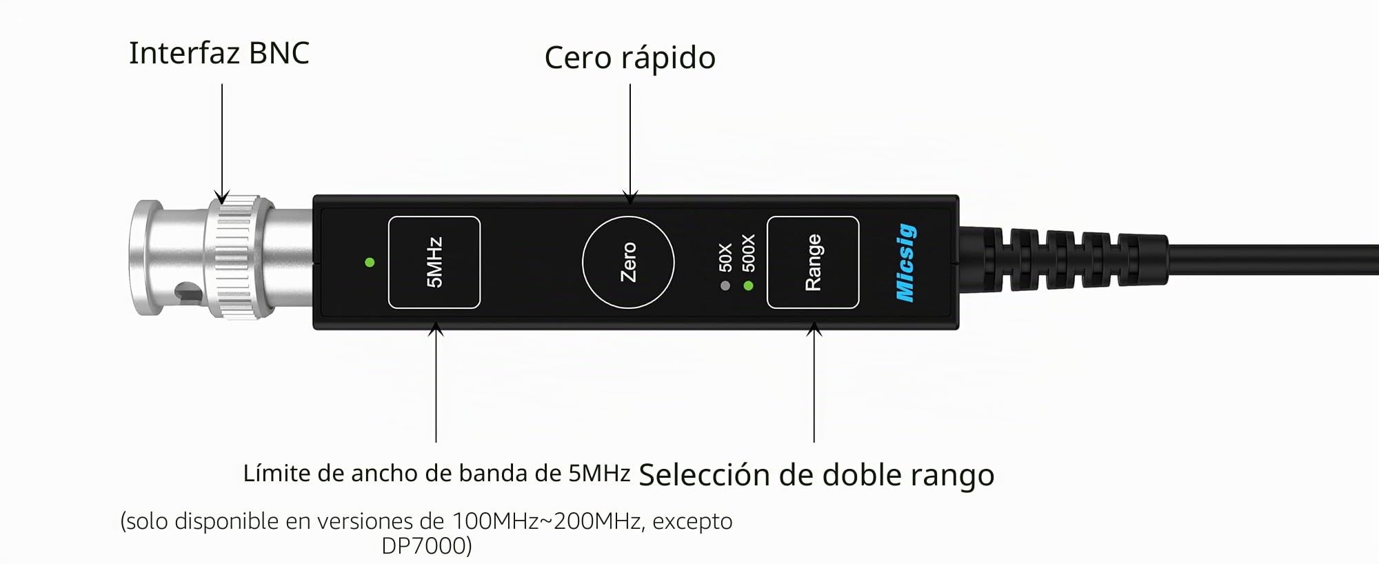 Micsig DP10013 Sonda diferencial de alto voltaje 1300 V 100 MHz 3.5 ns tiempo de subida 50X/500X atenuación, Tektronix P5200A P5205A P5210A, blanco