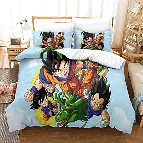 Funda Nórdica Dragon Ball Estampado Motivo Juego De Funda De Edredón,Suave Acogedora con Cremallera Microfibra Funda Edredón para Niños Y Adultos Juego De RopaKing(220x240cm)