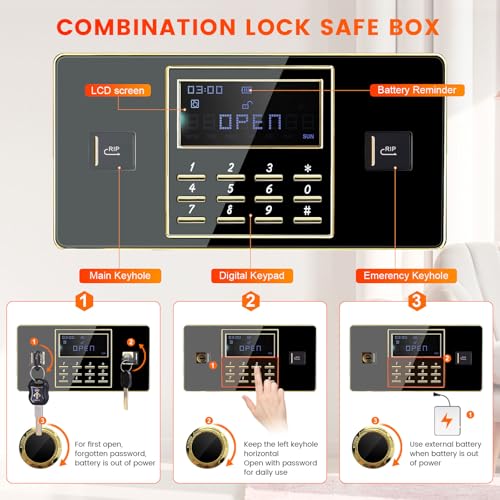 [31.5" Tall] Extra Large Home Safe Fireproof Waterproof, Heavy Duty Steel Safe Box with Fireproof Bag, Combination Lock and Inner Cabinet, Fire Proof Safes for Home Documents Valuables