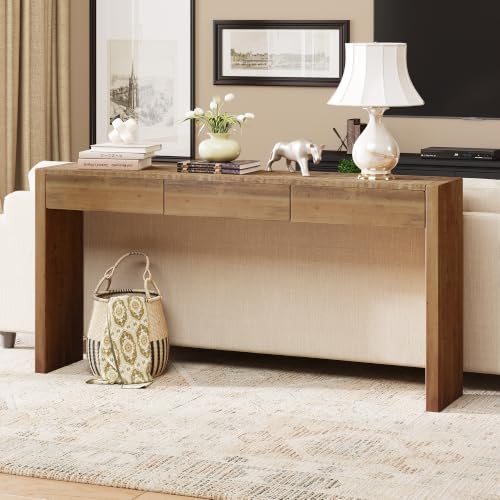 Reclaimed Solid Wood Console Table with 3 Drawers