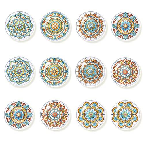 STARUBY 12 Stück Kühlschrankmagnete Klarer Kristall Orange Blau, Handbemalt Blumenmuster Kombiniert Starke Magnete für Büroschränke Whiteboard Fotos Beste Einweihungsgeschenke für Zuhause Rund 3 cm Cover