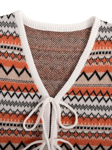 MakeMeChic Women's Striped V Neck Tie Front Sleeveless Knit Cropped Sweater Vest Top4