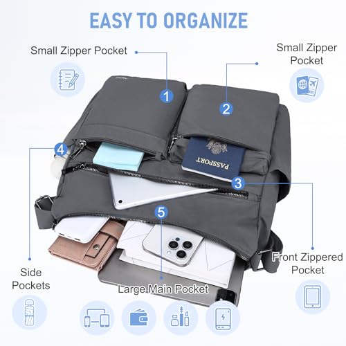 VASCHY Lightweight Crossbody Messenger Bag for Women, Trendy Nylon Anti-theft Shoulder Bag Purse for Travel/Work/Diaper3