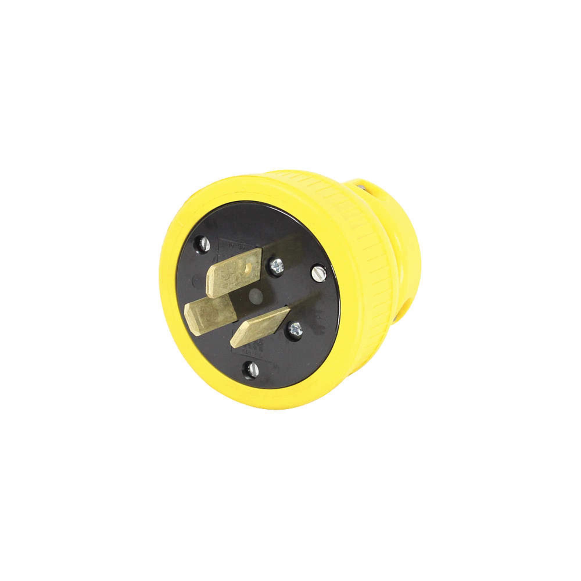 P1050DF Rubber/Polycarbonate Rewireable Flip Seal Plug, 3 Pole/3 Wire, 50 amps, 125/250V AC, Yellow