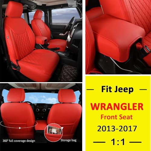 Image of GIANT PANDA Wrangler Seat Covers Custom Fit for Jeep Wrangler,Premium Waterproof Faux Leather,Red,2013-2017 JK 2 /4Dr 2016 2015 2014 Front