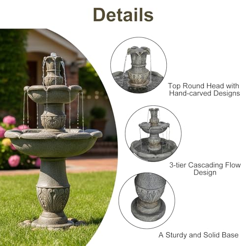 Image of Naturefalls 48.4 inch Water Fountain Outdoor - Large Waterfall Fountain Outside, 3-Tiers Cascading, Fiber Reinforced Concrete, Indoor and Outdoor Fountain for Garden, Patio, Backyard, Lawn, Yard Decor