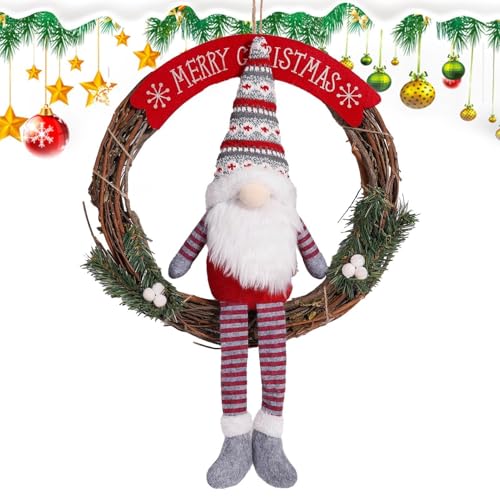 Couronne de Noël gnome artificielle décoration de porte sans entretien