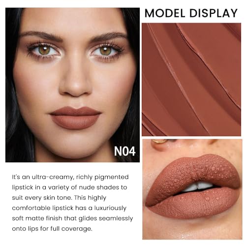Image of evpct 1Pcs Brown Lipstick, Silky Velvet Matte Lipstick Pack Sets for Women, Long Lasting Smudge Proof Lipstick Lip Stain Makeup Kit matte lipstick 24 hours original N04
