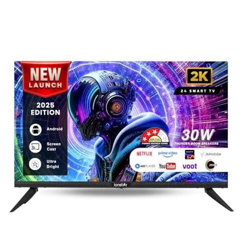 Image of IONSTAR 24 inch HD SMART LED TV Android (60 cm) Voice Control App, 30W Thunder Speakers, WiFi, Screen Cast, USB Ports, LAN, Headphone, AV, Ultra Thin Panel, Radiant Colour Engine