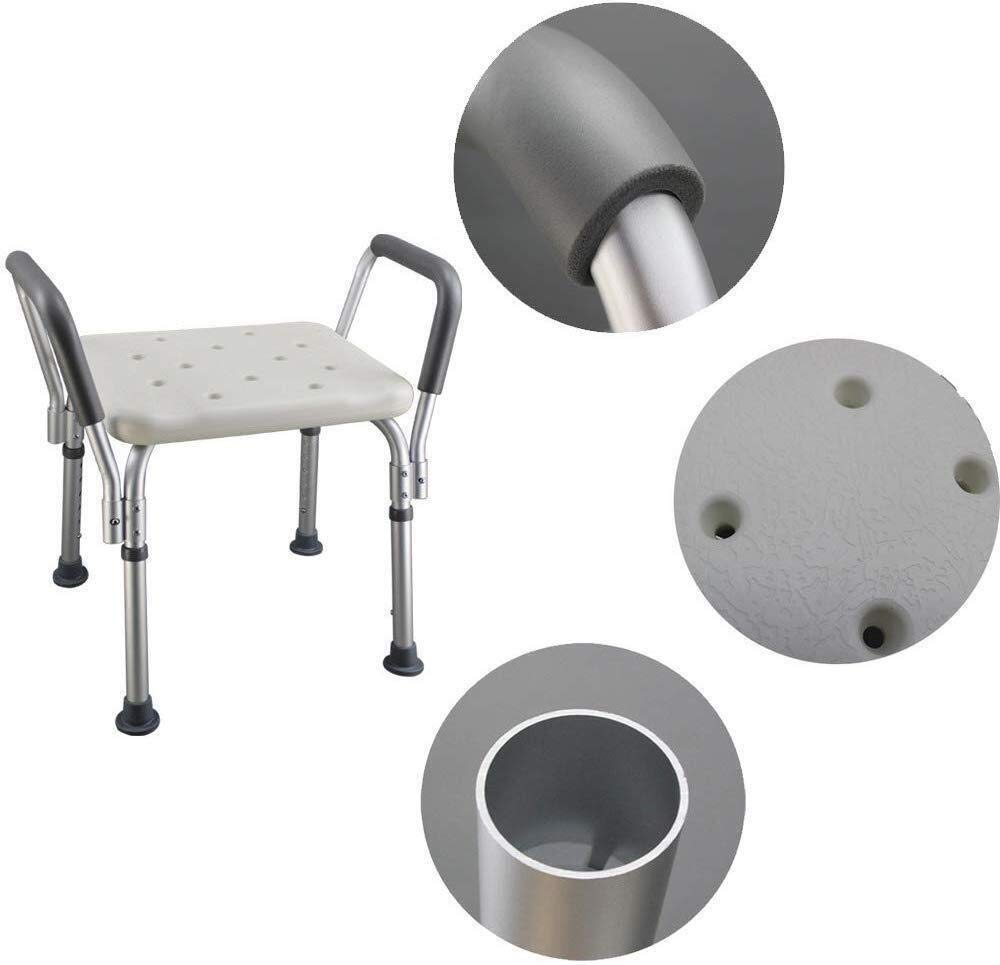 Home Essentials, Taburete de Ducha de Altura Ajustable Antideslizante, Asiento de Ducha de Seguridad en el Baño con Asas para Ancianos