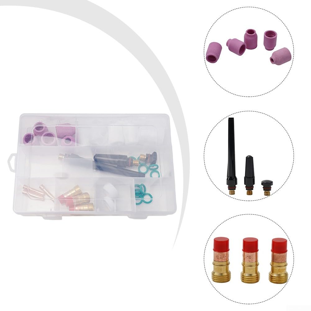 TIG Welding Torch Stubby Gas Lens, 31 Pack Stubby Gas Lens #12 Tumbler Kit for WP-17/18/26 TIG Torches