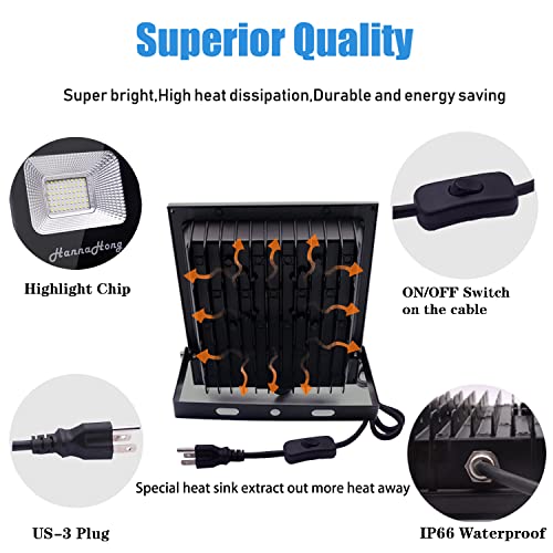 HANNAHONG-10W-LED-Flood-Light-with-ONOff-Switch-Plug-inCool-WhiteSecurityWorkPlant-Grow-Outdoor-LightIP66-WaterproofReflector-Spotlight-for-Porch-GaragePatioYardGarden