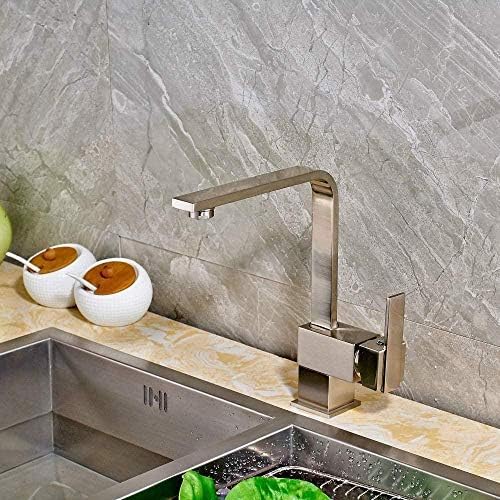 COSZWQDP Kitchen Taps Brushed Nickel Solid Brass Swivel Mixer Faucet Tap Single Handle Hole Baisn Deck