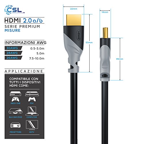 CSL - Cavo HDMI 4k da 5m - HDR 2.0 ab - HDCP 2.2