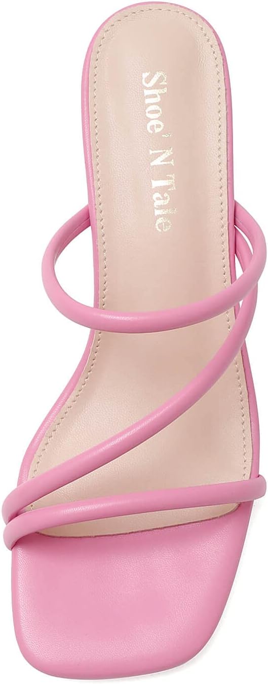 Shoe'N Tale Strappy Heels For Women Low Chunky Block Heel Heeled Sandals Square Open Toe Slip On Slides Mules - Image 4