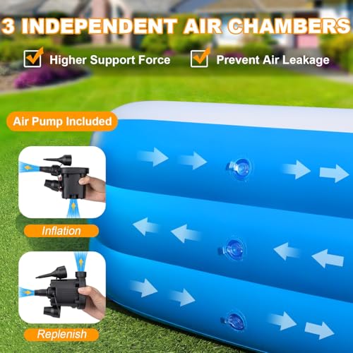 Image of Asunby Large Inflatable Pool for Adults, 120 inch X 72 inch X 22 inch Blow-up Pools Swimming Pool, 2025 Upgraded Extra Oversized Thickened Family Pools for Backyard (with Air Pump)