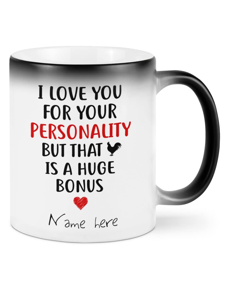 LafinePersonalized Couple Mug I Love You For Your Personality But That Cock Sure Is A Huge Bonus Funny Custom Name Mug, Gift Her, Him Valentines Day Color Changing Multi 7