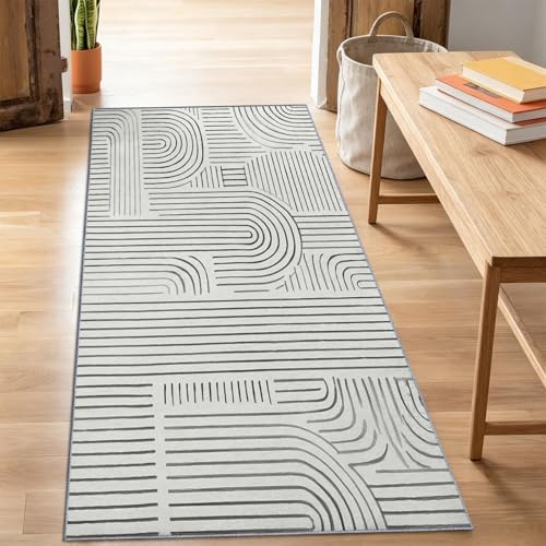 Tapis couloir 60x150 entrée moderne géométrique blanc de passage - 5