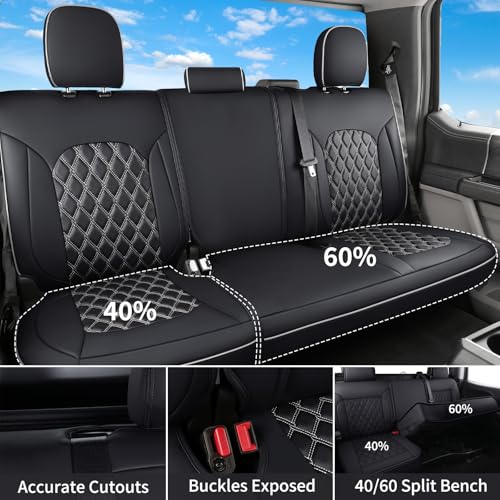 Image of Huidasource Tacoma Seat Covers Full Set, Nappa Leather Pickup Seat Cushion Cover Fit for Toyota Tacoma 2024-2026 Double&Crew Cab SR SR5 Limited TRD Sport /Off Road Trailhunter (Full Set /Black&White)