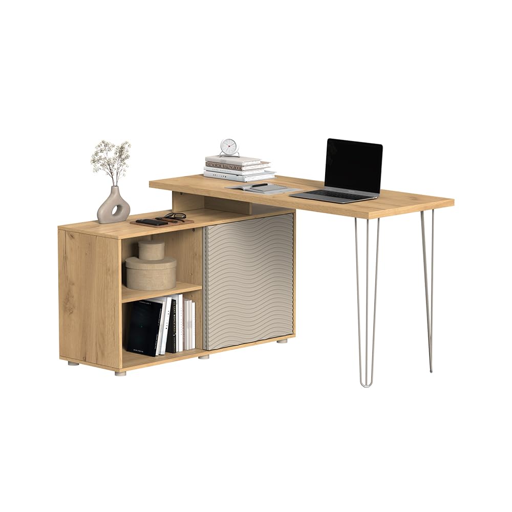 Vicco Bureau d'angle Notivo, Cachemire, 135x55cm | avec armoire de classement, adapté au télétravail et au bureau