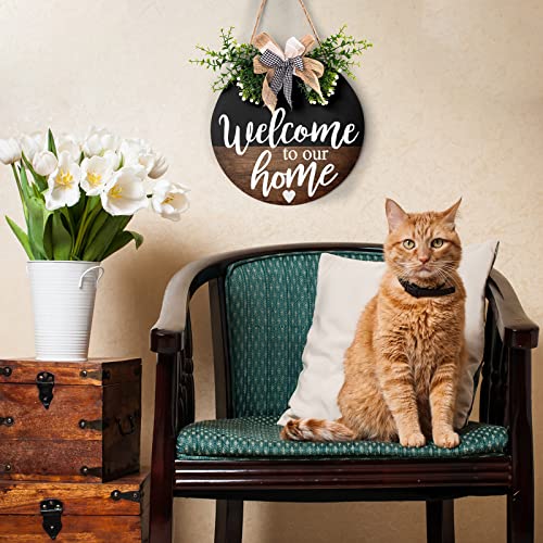 Welcome-to-Our-Home-Wooden-Front-Door-Sign-Welcome-Sign-Rustic-Round-Wreath-Wall-Hanger-Porch-Decor-Spring-and-Summer-Farmhouse-Decoration-Housewarming-12-Inches-Inch-12-Inch Welcome to Our Home Wooden Front Door Sign Welcome Sign Rustic Round Wreath Wall Hanger Porch Decor Spring and Summer Farmhouse Decoration Housewarming 12 Inches Inch 12 Inch