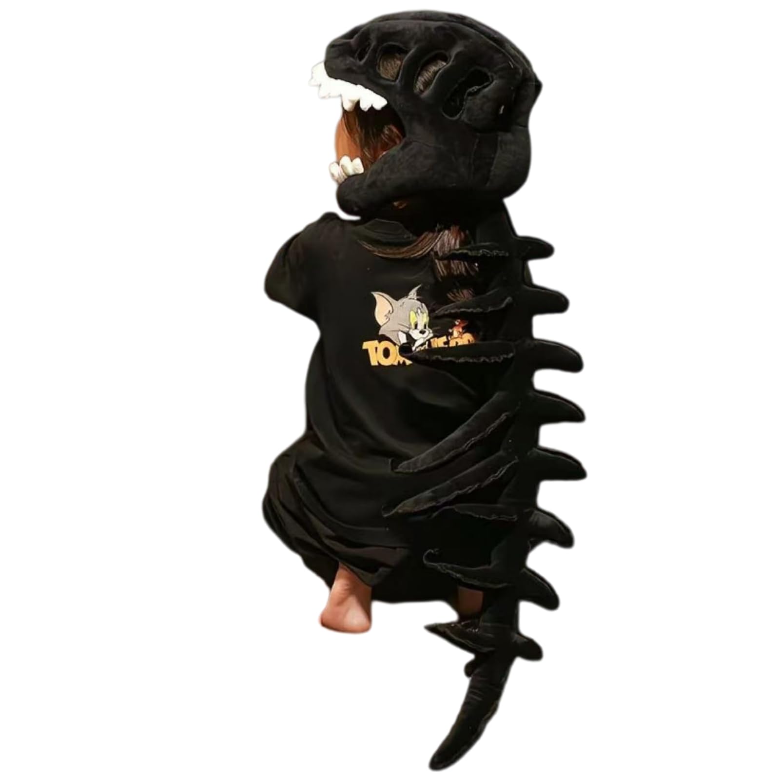 KUNYOS Realistic 3D Dinosaur Skeleton Attire Set Multiple Colour Options Spinosaurus Dinosaur Plush Skeleton Headpiece and Spine Outfit for Halloween Cosplay Attire Dress Parties (Black, M(35.5in))